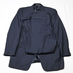 Murano 44L 36x32 Navy Blue Stripe 100% Wool Mens Coat Jacket Pants‎ Suit